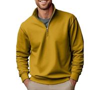 Wmmner Quarter Zip Pullover per Uomo Outdoor Casual Scollo a V Autunno Top Uomo Polo Alla Moda Manica Lunga Plus Size Felpe con Colletto/Giallo/s