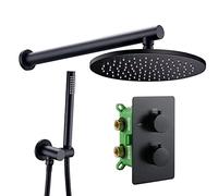 Wmmner Rivestimento Del Termostato Nascosto con Valvola in Ottone Massiccio con Due Way Kit Di Controllo Del Volume Doccia a Pioggia Termostatica Nera Opaca Alba