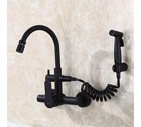 Wmmner Rubinetti da Cucina a Parete,A a Spruzzo, Doppio Foro, Nero, Acciaio Inossidabile 304, Lavello, Lavello, Piscina Lavanderia, Montato a Parete, Rubinetto Dell'Acqua Calda-Tubo a Sette Parole Mou