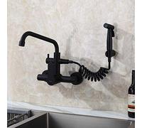 Wmmner Rubinetti da Cucina a Parete,A a Spruzzo, Doppio Foro, Nero, Acciaio Inossidabile 304, Lavello, Lavello, Piscina Lavanderia, Montato a Parete, Rubinetto Dell'Acqua Calda-Tubo a Sette Parole Mou