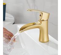 Wmmner Rubinetto Moderno Del Bacino Del Controsoffitto Nero per il Lavandino Del Bagno Foro Singolo Design a Cascata Di Alto Stile Miscelatore Di Acqua Calda Eda con Finitura Cromata/Nano D'Oro Champa