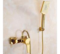 Wmmner Rubinetto Moderno per Vasca da Bagno in Ottone con Doccetta a Mano Miscelatore Doccia da Bagno a Parete con 1.Tubo Doccia 5M e Staffa a Leva Singola Colore Oro Design Elegante