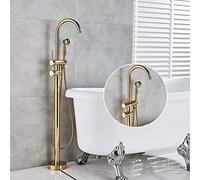Wmmner Rubinetto per la Vasca da Bagno Montato Sul Pavimento in Oro Set Doccia da Bagno a Maniglia Singola Rubinetto per Vasca da Bagno in Piedi con Doccia a Mano, Ulz 001196 Doccia D'Oro Spazzolatar