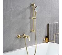 Wmmner Rubinetto per Vasca da Bagno con Barra Scorrevole Oro Spazzolato, Rubinetto per Vasca a Maniglia Singola con Doccetta, Spruzzatore per Bidet, Miscelatore per Doccia da Bagno a Parete