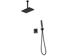 Wmmner Rubinetto per Vasca da Bagno Set Doccia Nascosto Nero, Spray Superiore in Acciaio Inossidabile da 250X280 Mm, Asta da Soffitto Rotonda da 280 Mm, un Pulsante e Due Corpo Caldo Edo Di Controllo