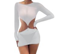 Wmmner S Lingerie Body Chemise a Rete da Donna Babydoll Body Set Di Lingerie con Reggicalze Sexy per Donna Camicia da Notte Trasparente Intimo Sexy Uno/G-Bianco/L