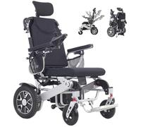 Wmmner Sedia a Rotelle Elettrica Motorizzata Leggera Reclinabile per Tutti i Terreni Pieghevole con Poggiatesta per Anziani, Pieghevole Rapido in Tre Secondi, (1 Batteria 25 Km Di Autonomia, Solo 27,4