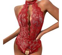 Wmmner Set Di Lingerie Donna Set Di Lingerie Sexy con Giarrettiera Set Di Lingerie Bianca in Pizzo Sexy Xs Taglia un Pezzo Teddy Lingerie Sexy Body Halter Body Biancheria Intima Lingerie/H-Red/Xl
