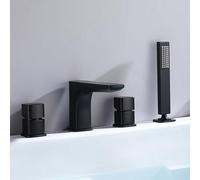 Wmmner Set Di Rubinetti da Bagno-Doccia Neri a 4 Fori con Maniglia Singola e Spruzzatore Estraibile - Apparecchio da Bagno Moderno per un Facile Controllo Dell'Acqua e un Design Elegante/Nero