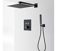 Wmmner Set Di Rubinetti Doccia Termostatici Nero, Soffione Doccia a Pioggia in Acciaio Inossidabile con Doccia Portatile, Montaggio a Pareted Sistema Doccia, Rubinetto Miscelatore Doccia Bagno, 12I