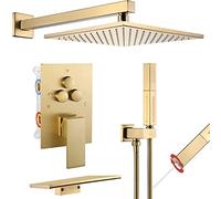 Wmmner Set Di Rubinetti per Doccia Sistemi Doccia a Parete in Ottone con Beccuccio per Vasca con Pulsante Deviatore per Doccia con 2 in 1 Soffione Doccia Portatile da 10 Pollici Set Doccia Di Lusso, N