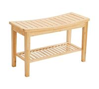 Wmmner Sgabello da Doccia Angolare in Bambù Impermeabile con Ripiano Di Stoccaggio Panca da Bagno a 2 Livelli per la Rasatura Delle Gambesedile da Bagno in Legno Perfetto per Piccoli Spazi/C/Taglia Un