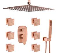 Wmmner Shsistema Ower, Bagno in Ottone da 10-12 Pollici Sistema Di Rubinetto Doccia a Pioggia a Soffitto con 6 Pezzi Body Spray Jet Mixer Set, Set Doccia Di Lusso in Oro Rosa Spazzolato, 12 Pollici/a/