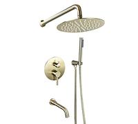 Wmmner Sistema Doccia a Pioggia a 3 Funzioni - Soffione Doccia a Pioggia Rotondo da 8" e Kit Doccia Portatile per il Bagno - Finitura Spazzolata, Altezza Regolabile, Facile Installazione