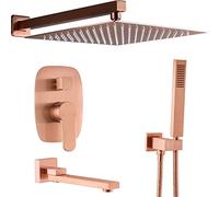 Wmmner Sistema Doccia, Montaggio a Parete Spazzolato Oro Rosa Bagno Ottone 10-12 Pollici Pioggia Doccia Rubinetto Systset Mixer Em con Doccia Portatile e Rubinetti per Vasca, Set Doccia Di Lusso, 12 P