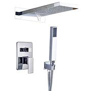 Wmmner Sistema Docciaem Matte Black Shower Faucet Rectangle Led Rainfall Shower Set 3 Ways Water, Nichel Spazzolato/Krom/a