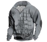 Wmmner Swe da Uomo con Stampa Alla Modaatshirts Casual Fall Top Vintage 1/4 Zip Pullover Plus Size Fashion Collar Shirt Manica Lunga per Uomo/Grigio/3Xl