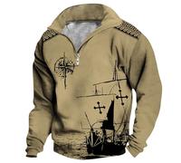 Wmmner Swe da Uomo con Stampa Alla Modaatshirts Casual Fall Top Vintage 1/4 Zip Pullover Plus Size Fashion Collar Shirt Manica Lunga per Uomo/Kaki/4Xl