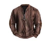 Wmmner Uomo Quarter Zip Pullover Fashion Felpa Outdoor Casual Trendy Top Vintage Western Knit Print V Neck Shirt Manica Lunga per Uomo/Marrone/Xxl