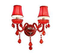 Wmmner Wall Light Lights Red Crystal Glass Wall-Sconce Lighting 5- Bedroom Bedside Lamps Double Tier Lamp Creative Deco With Lampshade/Paralume Incluso/2 Luce
