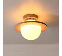 Wmmner Wooden Semi Flush Mount Ceiling Lamp, Nordic Style Solid Wood Ceiling Light With Globe Glass Lampshade, Vintage Indoor Ceiling Light Fixture For Hallway Bedroom Kitchen Entryway