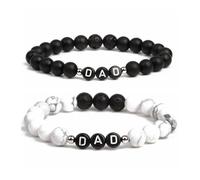 WMUVAZA Bracciale con lettere DAD pietra, 2 pezzi Bracciale Uomo Elastico Da Vere Pietre, Braccialetto con alfabeto perlina in corda elastica Lettera Papà compleanno Natale per il padre