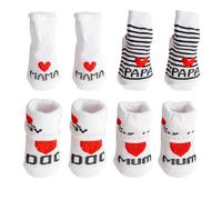 WMUVAZA Calzini per bambini 0-3 mesi, 4 paia di stivaletti per bambini, calzini in cotone per neonati, calzini carini, J'aime MaMan + je aime PaPa Calzette e Mamma Neonato Baby Shower