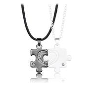 WMUVAZA Collana Puzzle Anima Gemella, 2 pezzi Coppia Lovers Acciaio Inossidabile Pendente Puzzle Nero Argento Regalo Perfetto Uomo Donna, Collane Amore Corrispondenti per San Valentino