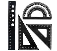 WMUVAZA Set di 4 Righelli in Matematica Geometria Strumento, Goniometro, Triangolare,Righello, Scala Righello Impostato, per Architettura, Studenti, Disegnatore E Ingegneri, nero