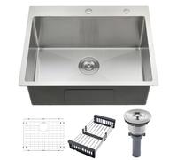 WMXQX Lavello da cucina da 25 x 22 cm, da 63 cm, con montaggio superiore, per esterni, in acciaio inox da 18 gauge, nichel spazzolato, lavelli da cucina a vasca singola con scarico