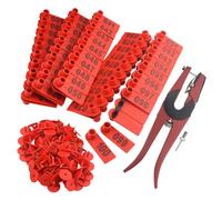 WMYCONGCONG 1-100 etichette per animali con numeri in plastica per bestiame e 1 applicatore per etichette auricolari per pecore di capra (rosso)