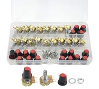 WMYCONGCONG 18 PZ B1K B2K B5K B10K B20K B50K B100K B500K B1M Ohm Albero zigrinato lineare Rotary Potenziometro Kit con cappuccio (18 pz)