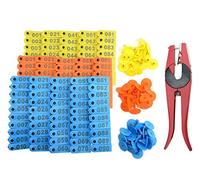 WMYCONGCONG 300 pz 1-100 Numero di Plastica Bestiame Tag Orecchio Tag Animale Blu Giallo Arancione e Applicatore di Tag Orecchio per Capre Pecore