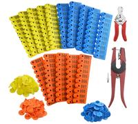 WMYCONGCONG Set di 300 targhette auricolari (blu, giallo, arancione), con strumento di rimozione e pinza applicatore per capra, pecora, cane, cervo