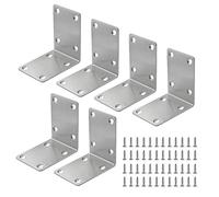 WMYCONGCONG - Set di 6 staffe angolari in acciaio inox, 4,9 x 6,7 cm, con staffa di supporto ad angolo retto per mensole in legno, per mobili, mobili, mobili e armadietti, colore: argento