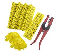 WMYCONGCONG Zootecnico identificativo etichette auricolari 1-100 numero di pecore etichette per bestiame e applicatore pinza per pecore di capra (giallo)
