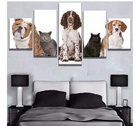 wmyzfs Decorazioni per la casa Poster modulari 5 Pezzi Stampa su Tela Cani e Gatti Quadri con Animali Quadri murali Arte Moderna Senza Cornice