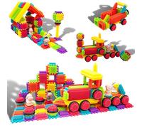 Wnaldc PTB151 151pcs Bristle Lock Block STEM Building Tiles Truck Theme Set Learning Playset STEM Toy Set Educational Kit Child Brain Development Preschool Kindergarten Toy w/Animal Figures