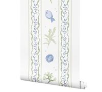 WNBFTTK Carta Da Parati Pesci Carta da parati nautica con buccia e bastone dell'oceano, carte non tessute guscio di pesce for la stanza, decorazione morbida del bagno(Traditional,50cmx300cm)