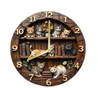 WNBFTTK Orologio Da Parete Gatto Orologio da parete silenzioso con simpatico gattino e design libreria, grandi lancette gialle, numeri arabi neri, decorazione della stanza(12x12 inch)