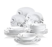 WNBFTTK Set piatti Decals Dinner Combi-Set Set di stoviglie in porcellana con ciotole, piatti da dessert, zuppa e portata(24-PIECE)