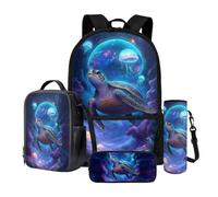 Wnbucioht 4 in 1 Set di zaini per la scuola per bambini ragazzi ragazze borsa per la scuola Wirh borsa per il pranzo astuccio astuccio bottiglia acqua manica, Tartaruga Oceano, Zaino per bambini