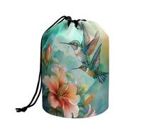Wnbucioht Borsa cosmetica personalizzata con coulisse per le donne Stand up Makeup Bag Toiletry Bag Travel Essentials, Green Art Colibrì, Taglia unica, Beauty case