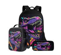 Wnbucioht Set 3 in 1 di borse scolastiche per bambini, borsa per libri per ragazzi e bambini, zaino e portapranzo, Dinosauro animale, Taglia unica, Set di zaini per la scuola