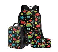 Wnbucioht Set di 3 zaini personalizzati per ragazzi e ragazze e portapranzo, set di 3 zaini per bambini di grande capacità, Simpatico dinosauro., Taglia unica, Set di zaini per la scuola