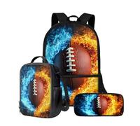 Wnbucioht Set di 3 zaini personalizzati per ragazzi e ragazze e portapranzo, set di 3 zaini per bambini di grande capacità, Rugby Fiamma, Taglia unica, Set di zaini per la scuola