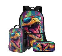 Wnbucioht Set di 3 zaini personalizzati per ragazzi e ragazze e portapranzo, set di 3 zaini per bambini di grande capacità, Dinosauro animale, Taglia unica, Set di zaini per la scuola