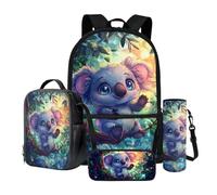 Wnbucioht Set di 4 zaini per la scuola per bambini, ragazzi e ragazze, con custodia per il pranzo, portapenne, porta bottiglia d'acqua, Simpatico koala., Zaino per bambini