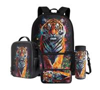 Wnbucioht Set di 4 zaini per la scuola per bambini, ragazzi e ragazze, con custodia per il pranzo, portapenne, porta bottiglia d'acqua, Cool Tiger, Zaino per bambini