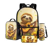 Wnbucioht Set di 4 zaini per la scuola per bambini, ragazzi e ragazze, con custodia per il pranzo, portapenne, porta bottiglia d'acqua, Carino bradipo, Zaino per bambini